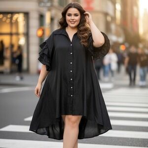 Ruffled Sleeve Overcoat Black Blair Waldorf Victorian Vamp Avante Garde Size 2X